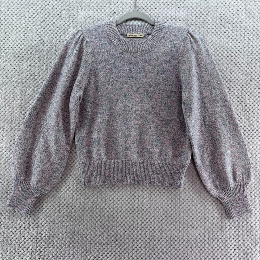 Marine Layer Sweater Womens XS Purple Cotton Alma Puff Long Sleeves Crewneck